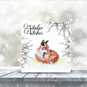 Carte de Noël renard | Scène d'hiver | voeux d'hiver | carte de voeux saisonnière