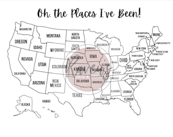 Places I've Been Map Coloring Page Printable, United States Map Coloring Page, United States Travel Map