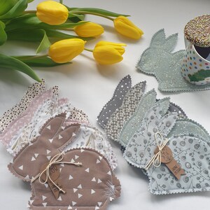 Untersetzer Osterhase / Osterfrühstück Tischdeko / Ostern Gastgeschenk / aus Stoff / grün-grau & rosa-beige / 4er Set / OSTERHASE
