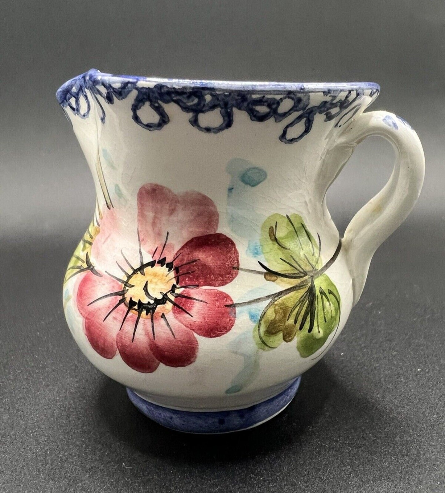 Italian Hand Painted Pottery Small Floral Creamer Pitcher Signed Deruta ...