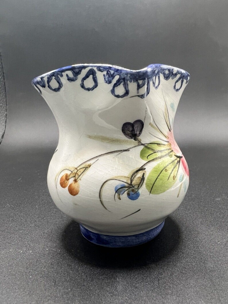 Italian Hand Painted Pottery Small Floral Creamer Pitcher Signed Deruta ...