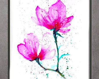Pink flower print, floral print, watercolour flower print, abstract flower wall art, modern print, flower painting