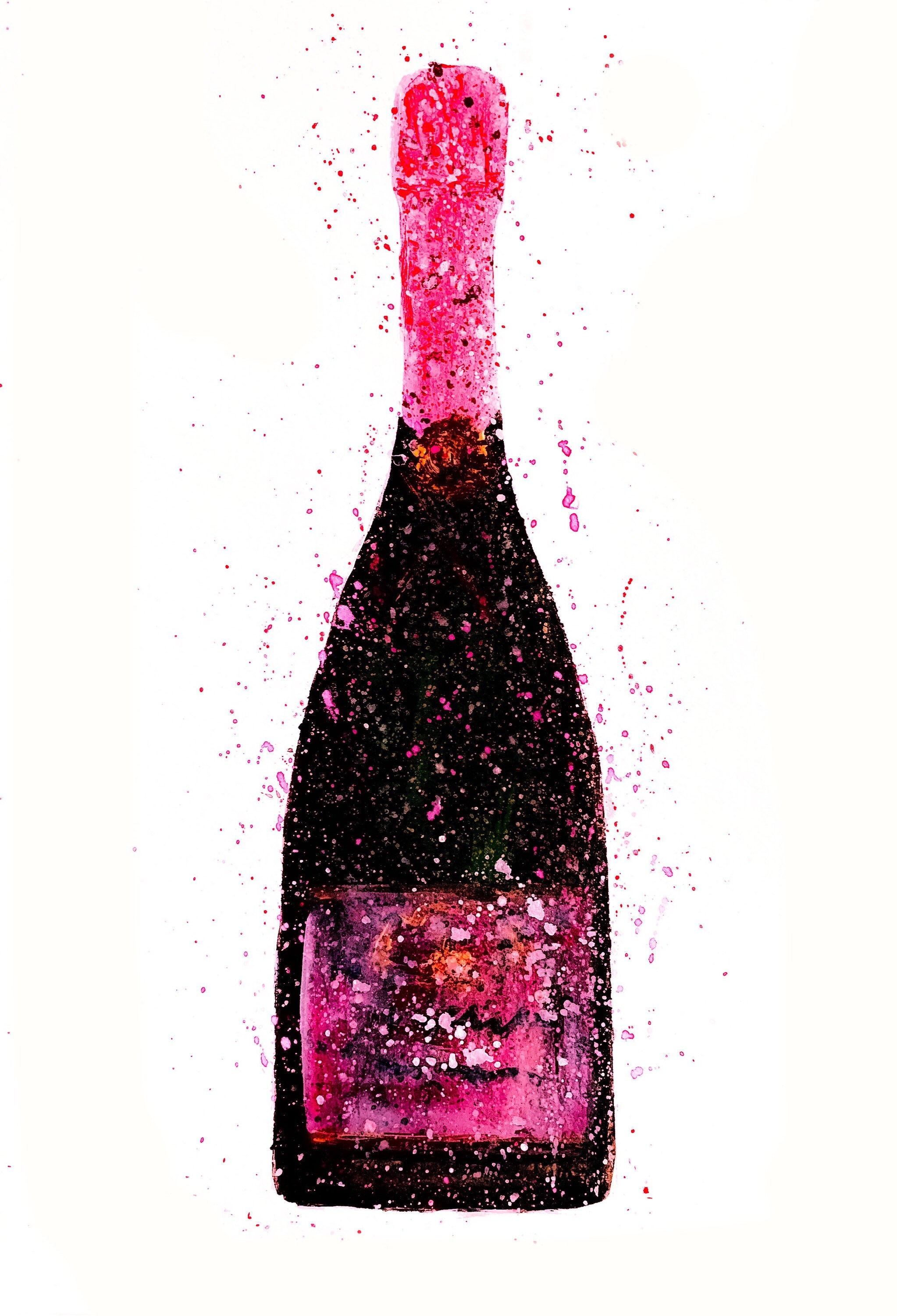 Champagne Bottle Wall Art Print Watercolour Art - Etsy UK