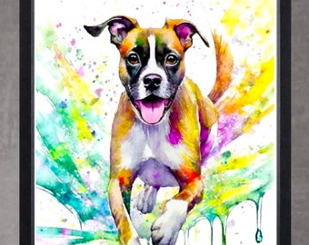 Boxer Watercolour Art Print, Boxer Prints, Animal Print, Dog Art, Boxer Poster, animal lover gift