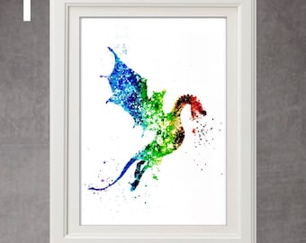 Dragon Watercolour Print - Dragon Nursery Art - Dragon Nursery Decor - Dragon Art - Dragon Painting- boys room decor