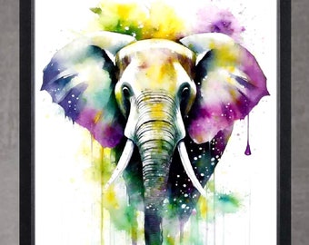 Elephant head Watercolour Art Print - Elephant Print - Elephant Poster - Elephant Watercolour Art - Elephant Abstract Art