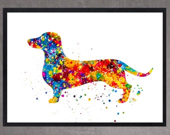 Dachshund Dog Watercolor Print, kids wall art, dog poster, Gift for Dog Lover - Gift for Her - Housewarming Gift Ideas