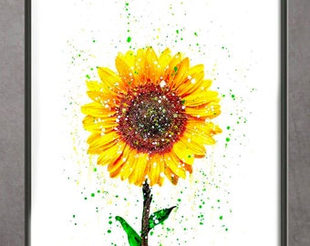 Sunflower Print, botanical print, Sunflower Wall  art Print, Bright Sunflower Art Print, Sunflower Home Decor, Sunflower Watercolour print