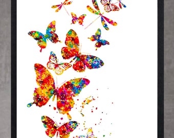 Butterflies Print, Butterflies Wall Art, Nature Print, Butterflies Watercolour print, Butterfly Aesthetic Room Decor, butterflies painting