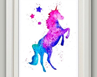 Unicorn Watercolor  Art Print Wedding Gift idea Giclee Wall Decor Fantasy Art Home Decor Wall Hanging Girls Room Decor