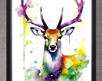 Stag print, A4 A3 Highland wild Stag / deer , stag animal wildlife art print, stag painting