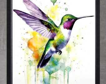 Hummingbird watercolour print, watercolour painting, bird print ,art print, hummingbird art