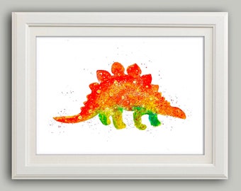 Dinosaur Stegosaurus Watercolour Art Print - Dinosaur Poster - Dinosaur Theme Room Wall Decor - Boys Room Decor