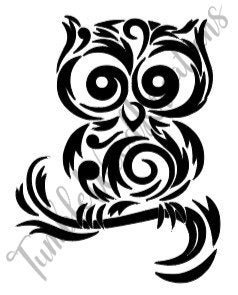 Owl sitting on a branch swirl drawing digital SVG File for download for decal