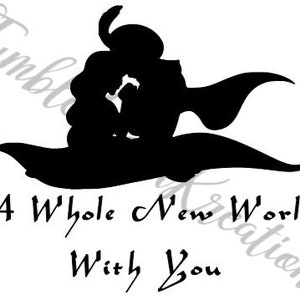 Aladdin SVG A Whole New World With You, Jasmine and Aladdin flying on the magic carpet, SVG file.