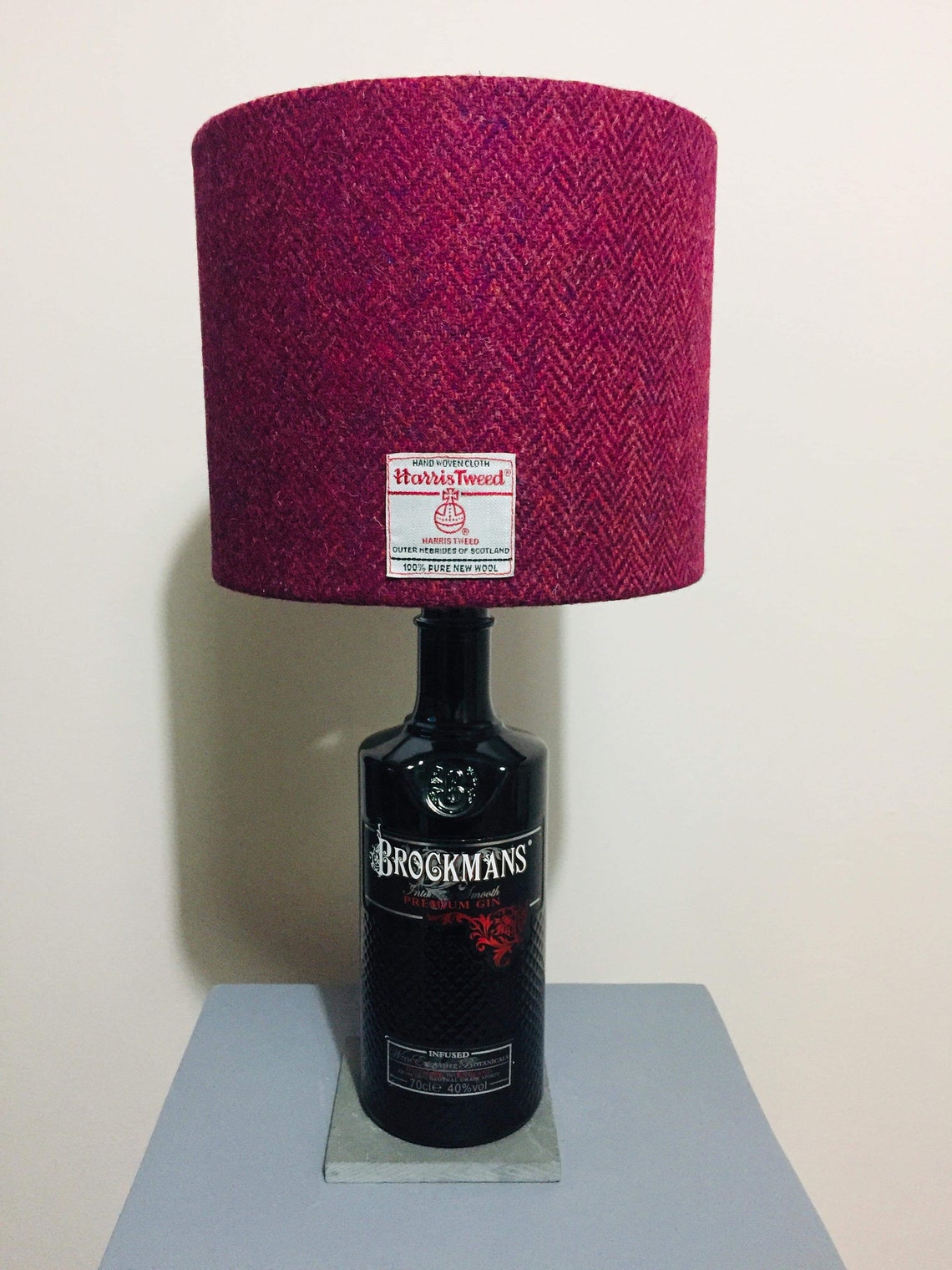 Harris Tweed Brockmans gin bottle lamp Etsy