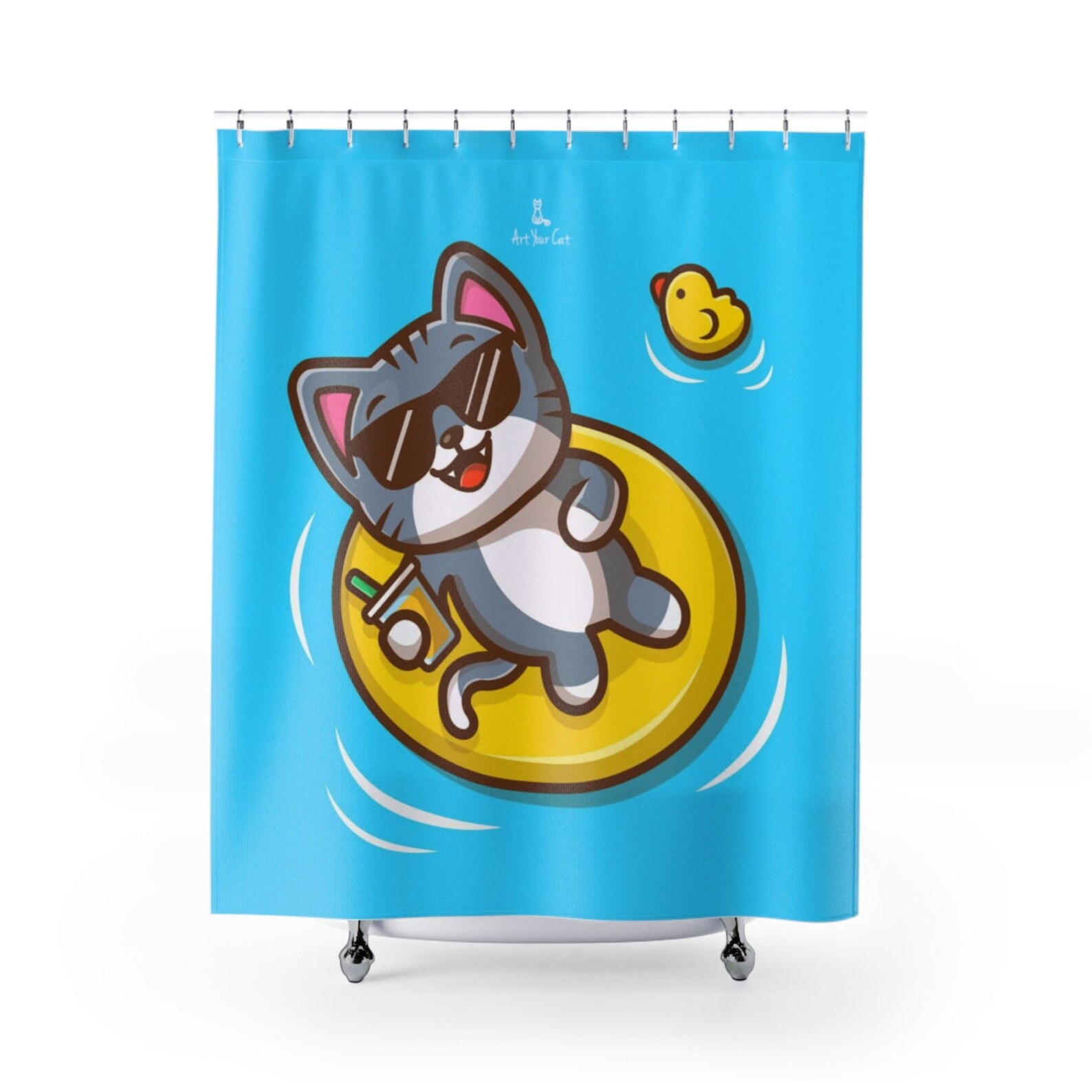 Cat Beach Shower Curtain Cat Shower Curtain Cat Decor Cat Etsy