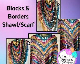 Blocks & Borders Shawl/Scarf Crochet Pattern - Pattern Download Only - PDF Download