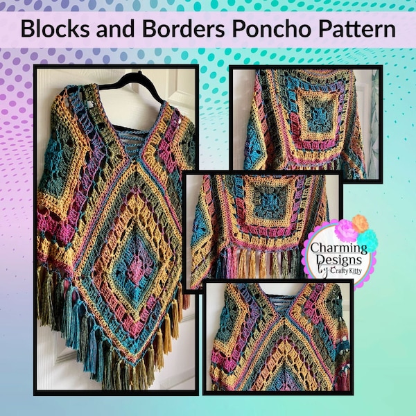 Blocks and Borders Poncho Crochet Pattern - PATTERN ONLY - Crochet Pattern With Photos & Instructions