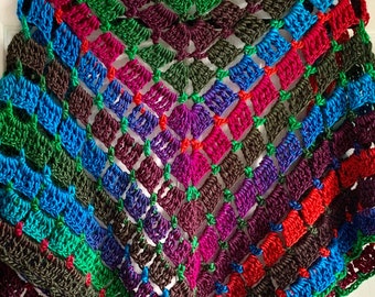 Jewel Toned Crocheted Shawl/Scarf