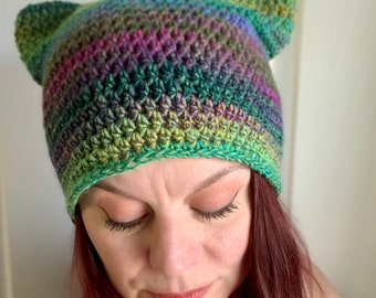Crocheted Kitty Ear Beanie