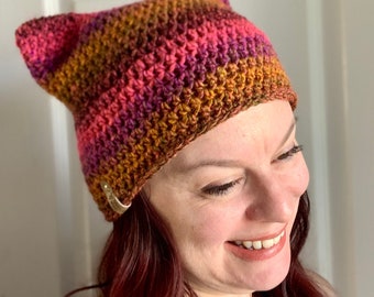 Crocheted Kitty Ear Beanie