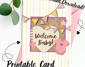 Welcome Baby Girl Printable Greeting Card