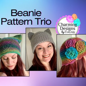 Beanie-Häkelmuster-Trio! - Nur Muster-Download – PDF-Download von drei separaten Häkelmustern