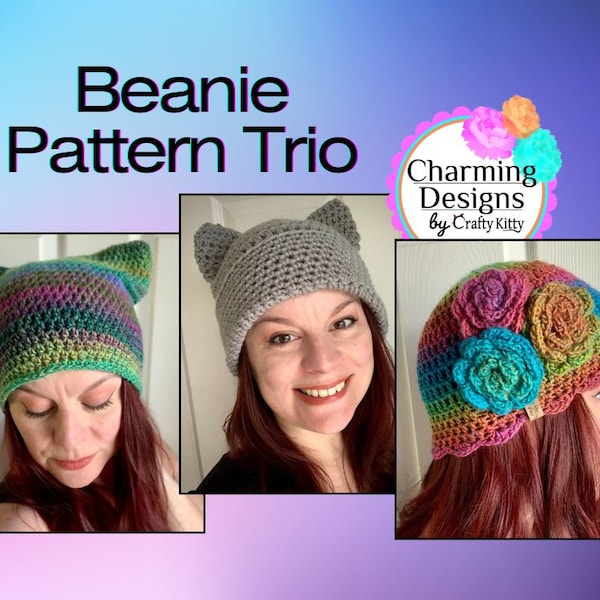 Beanie Crochet Pattern Trio! - Pattern Download Only - PDF download of three separate crochet patterns