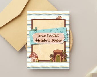 Woodland Whimsy Baby Boy Printable Greeting Cards