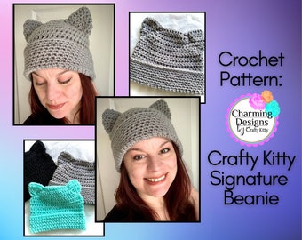 Kitty Ear Beanie Crochet Pattern - PATTERN ONLY - Crochet Pattern With Photos & Instructions