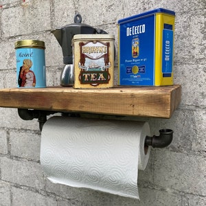 Kitchen roll holder made from reclaimed wood and water pipes