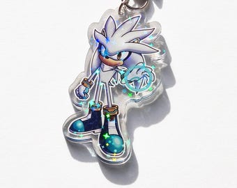 シルバーのカラフルグラデーションアクリルキーホルダーチャーム