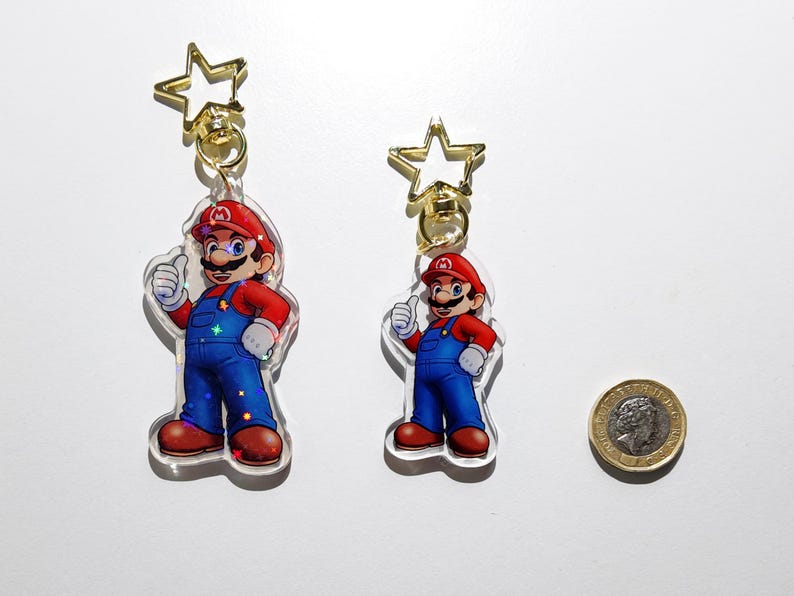 Holographic Super Mario Bros Acrylic Keychain - Mario & Luigi Charm ...