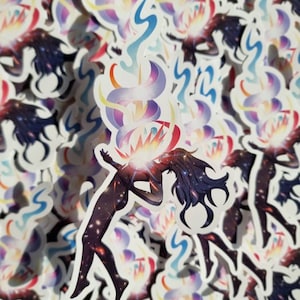 Holographic Cosmic Girl Galaxy Sticker - Space Bloom Sticker Collectible decal, Gaming Gift