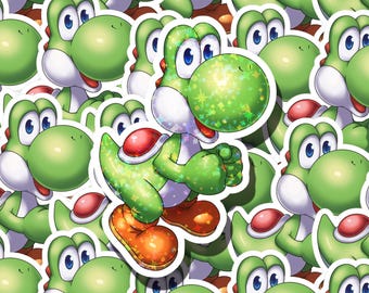 Custom Holographic Super Mario Bros Glossy Sticker - Yoshi
