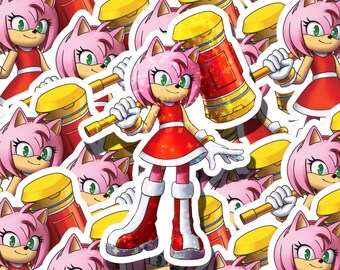 Custom Holographic Sonic the Hedgehog Glossy Sticker - Amy Rose