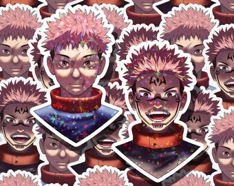 Custom Holographic Jujutsu Kaisen Glossy Stickers - Yuji Itadori, Ryomen Sukuna