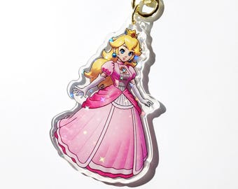 Holographic Super Mario Bros Acrylic Keychain - Princess Peach Charm