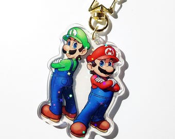 Holographic Super Mario Bros Acrylic Keychain - Mario & Luigi Charm