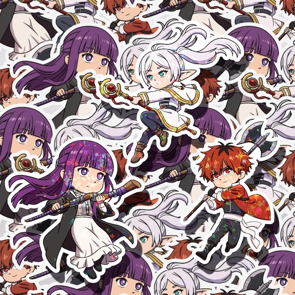 Custom Holographic Frieren Beyond Journey's End Glossy Stickers - Frieren, Fern, Stark