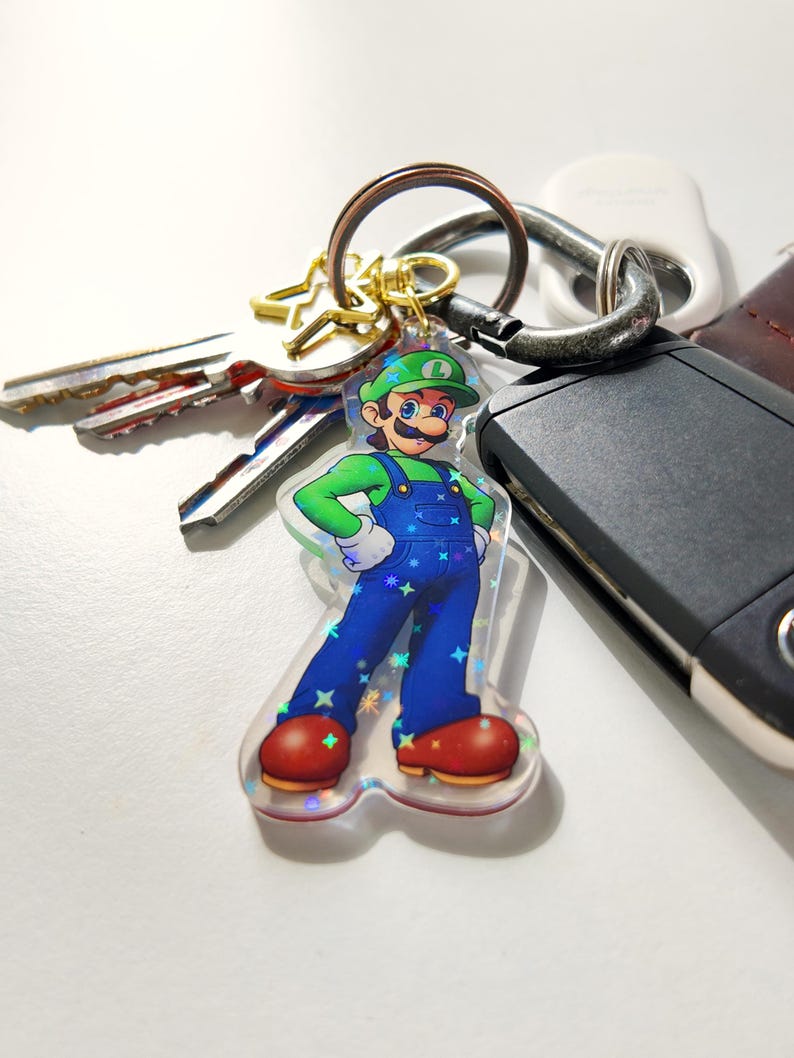 Holographic Super Mario Bros Acrylic Keychain - Mario & Luigi Charm ...