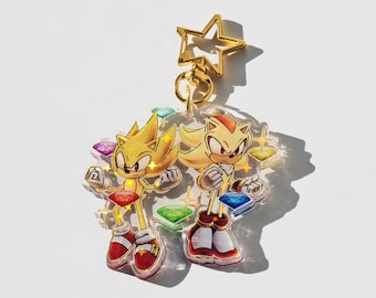 Holographic Sonic the Hedgehog Acrylic Keychain - Super Sonic & Shadow Charm