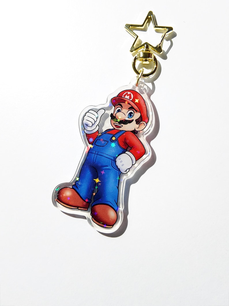 Holographic Super Mario Bros Acrylic Keychain - Mario & Luigi Charm ...