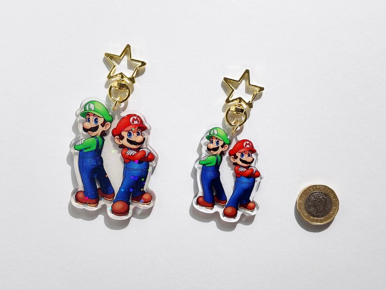 Holographic Super Mario Bros Acrylic Keychain - Mario & Luigi Charm ...