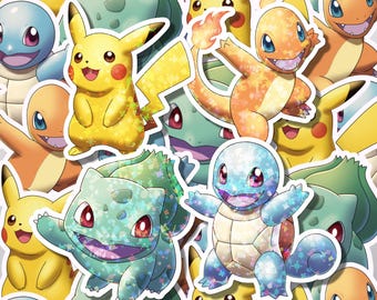 Custom Holographic Pokemon Starter Glossy Stickers - Pikachu, Bulbasaur, Charmander, Squirtle