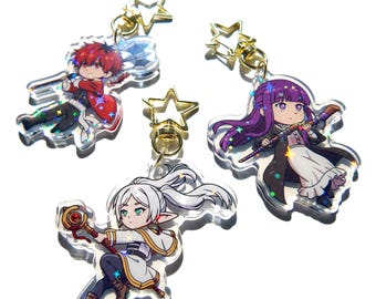 Holographic Frieren Beyond Journey's End Keychains - Frieren, Fern, Stark Charms