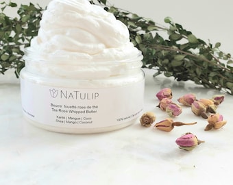 Whipped Body Butter Cream - Tea rose and Pomegranate | Natural moisturizer - vegan moisturizing cream - dry skin cream - shea butter coconut