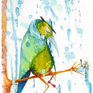 Whimsical bird, sad and crying in the rain. &quot;It&#39;s OK to be Sad&quot;