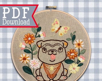 Hand Embroidery pattern ; Puppy design ; Instant pdf download ; Animal needlepoint ; Dog Lover Gift